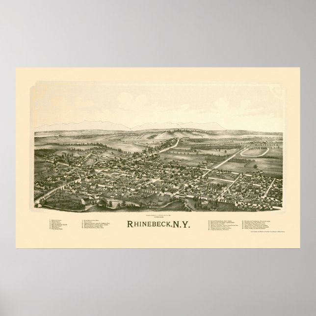 Rhinebeck, NY Panoramic Map - 1890 Poster (Vorne)