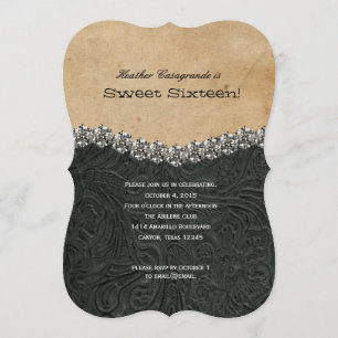 Rhinestone-Cowgirl Schwarze Sweet-Sixteen-Geburtst Einladung