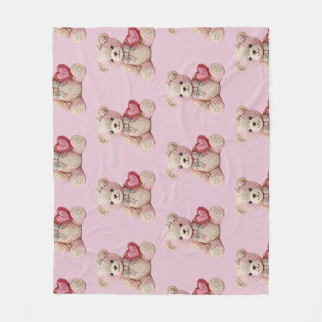 Rhinestone Valentine Bear  Fleecedecke (Vorderseite)