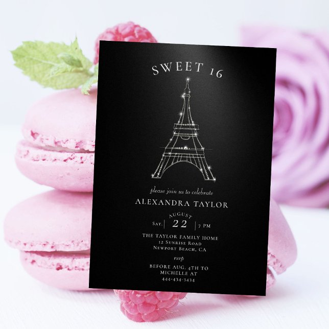 Rhinestones Eiffel Paris Black Minimal Sweet 16 Einladung (Von Creator hochgeladen)