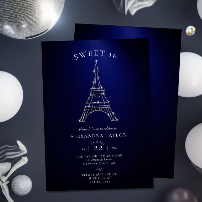 Rhinestones Eiffel Paris Navy Minimal Sweet 16 Einladung (Von Creator hochgeladen)