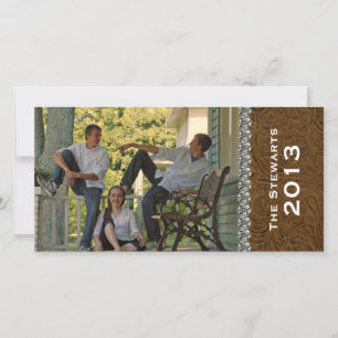 Rhinestones-Horizontale Fotokarte aus braunem Lede Feiertagskarte