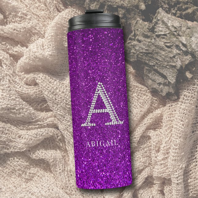 Rhinestones Monogram A Glitzer Sparkle Lila Chic Thermosbecher (personalized tumbler monogram a rhinestone glitter sparkle purple bridesmaid mom sister girlfriend )