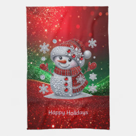 Rhinestones Snowman Holiday Kitchen Towel Geschirrtuch