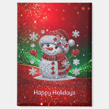Rhinestones Snowman Holiday Magnet