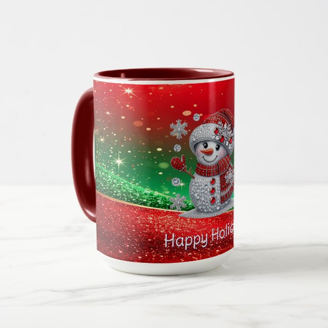Rhinestones Snowman Holiday Mug Tasse (Vorderseite Links)