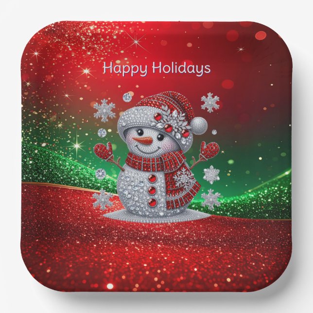 Rhinestones Snowman Holiday Paper Plate Pappteller (Vorderseite)