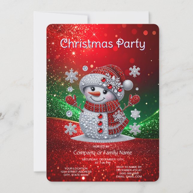 Rhinestones Snowman Holiday Party Invitation Einladung (Vorderseite)