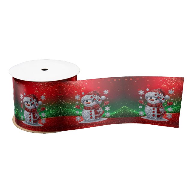 Rhinestones Snowman Holiday Satin Ribbon Satinband (Spule)
