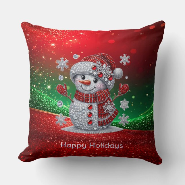 Rhinestones Snowman Holiday Throw Pillow Kissen (Vorderseite)
