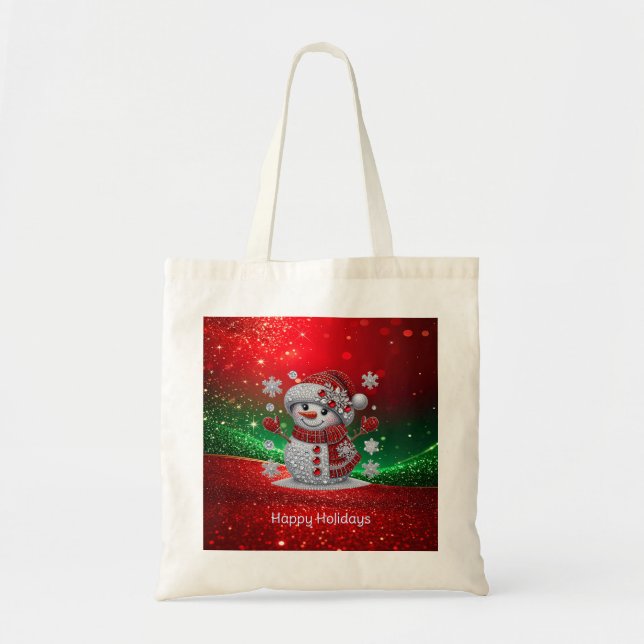 Rhinestones Snowman Holiday Tote Bag Tragetasche (Vorne)