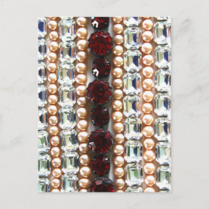Rhinestones und Perlen - Vintager Schmuck Postkarte