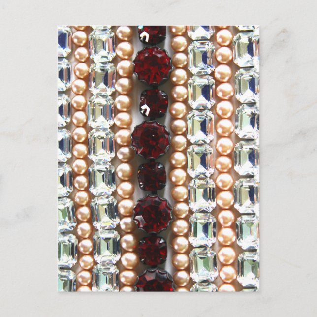 Rhinestones und Perlen - Vintager Schmuck Postkarte (Vorderseite)