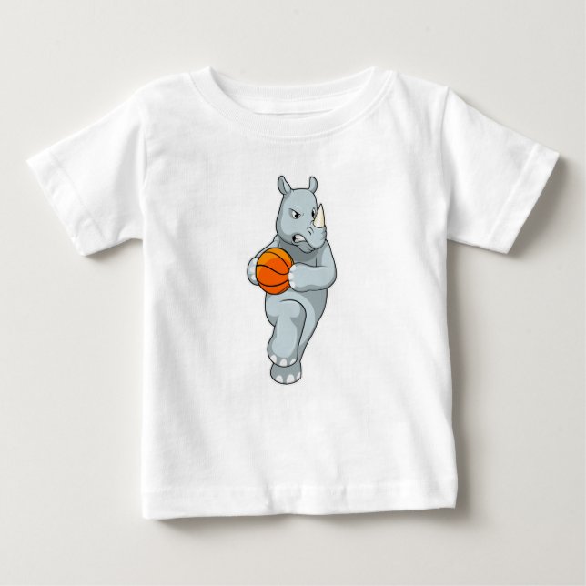 Rhino als Basketballspieler mit Basketball Baby T-shirt (Vorderseite)