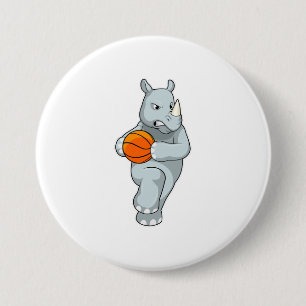 Rhino als Basketballspieler mit Basketball Button