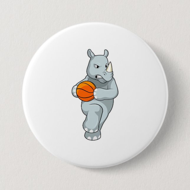 Rhino als Basketballspieler mit Basketball Button (Vorderseite)