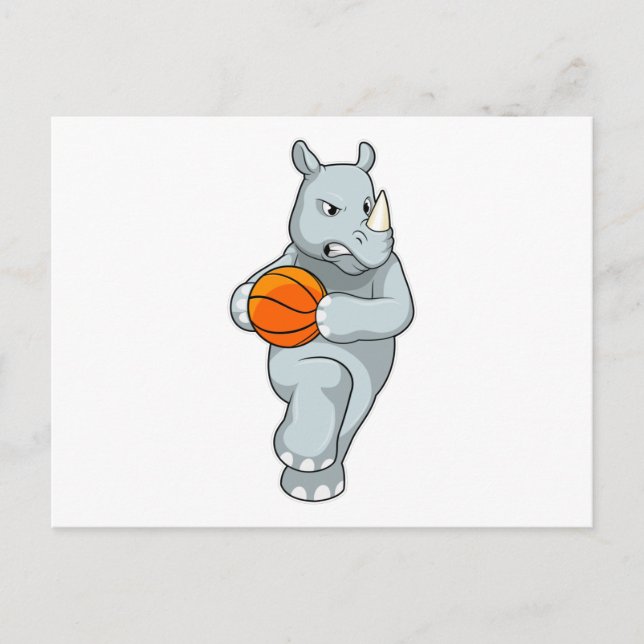 Rhino als Basketballspieler mit Basketball Postkarte (Vorderseite)