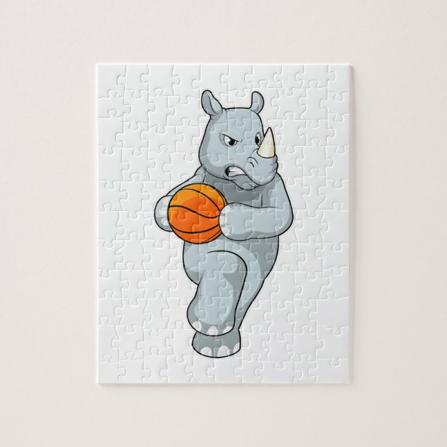 Rhino als Basketballspieler mit Basketball Puzzle (Vertikal)