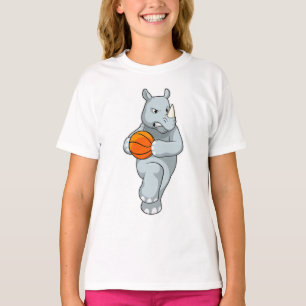 Rhino als Basketballspieler mit Basketball T-Shirt