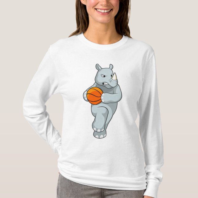 Rhino als Basketballspieler mit Basketball T-Shirt (Vorderseite)