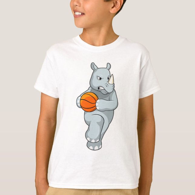 Rhino als Basketballspieler mit Basketball T-Shirt (Vorderseite)