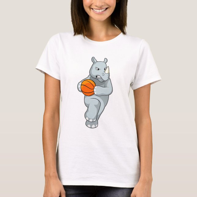 Rhino als Basketballspieler mit Basketball T-Shirt (Vorderseite)