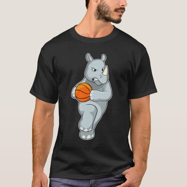 Rhino als Basketballspieler mit Basketball T-Shirt (Vorderseite)