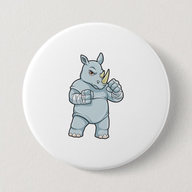 Rhino als Boxer beim Boxen Button (Vorderseite)