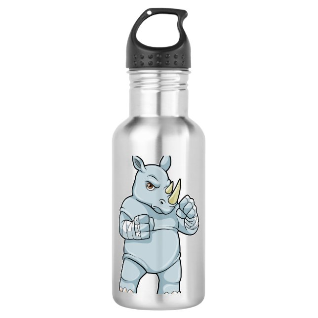 Rhino als Boxer beim Boxen Edelstahlflasche (Vorderseite)