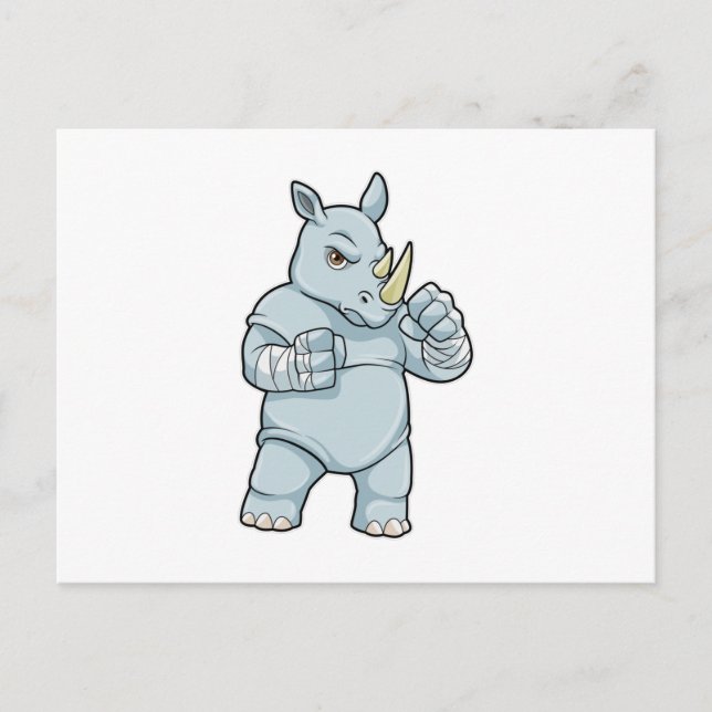 Rhino als Boxer beim Boxen Postkarte (Vorderseite)