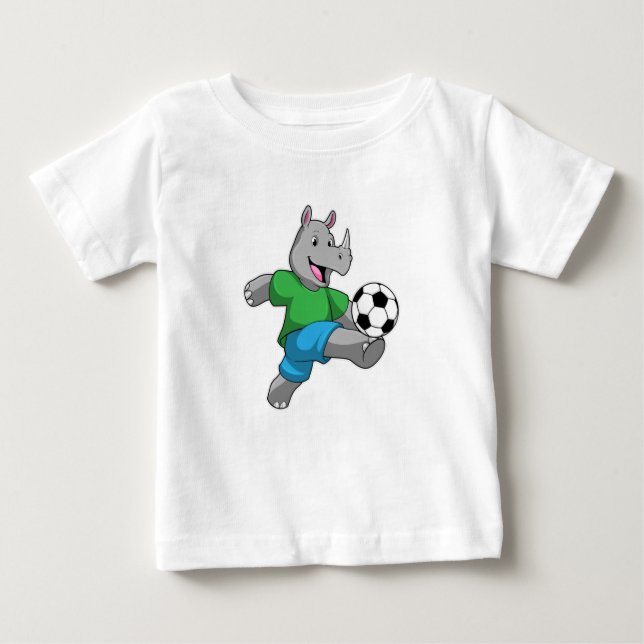 Rhino als Fußballspieler mit Fußball Baby T-shirt (Vorderseite)