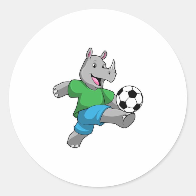 Rhino als Fußballspieler mit Fußball Runder Aufkleber (Vorderseite)