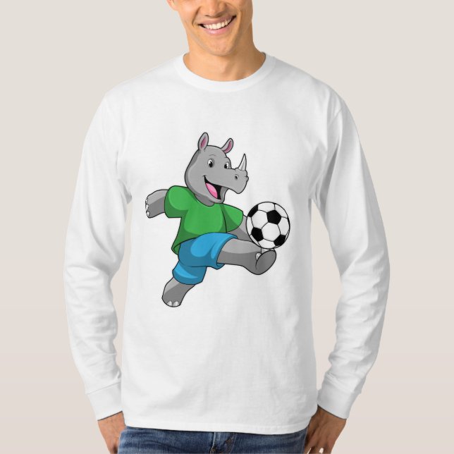 Rhino als Fußballspieler mit Fußball T-Shirt (Vorderseite)