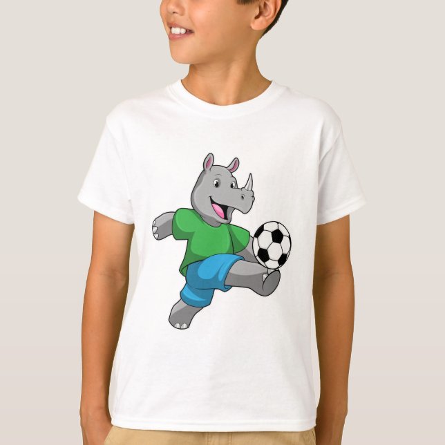 Rhino als Fußballspieler mit Fußball T-Shirt (Vorderseite)