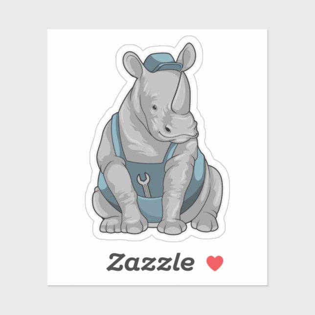 Rhino als Handwerker mit Französisch Aufkleber (Blatt)