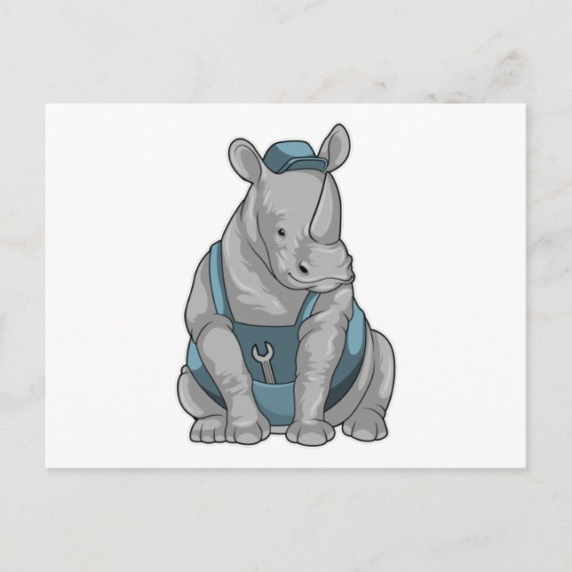 Rhino als Handwerker mit Französisch Postkarte (Vorderseite)