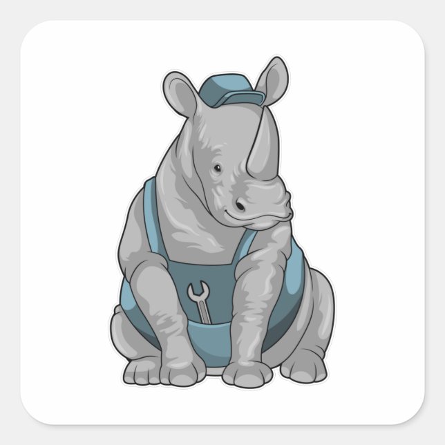 Rhino als Handwerker mit Französisch Quadratischer Aufkleber (Vorderseite)