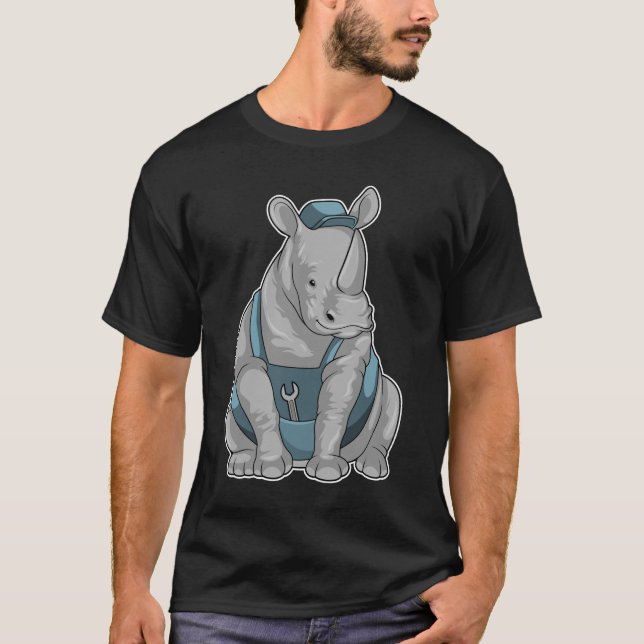 Rhino als Handwerker mit Französisch T-Shirt (Vorderseite)