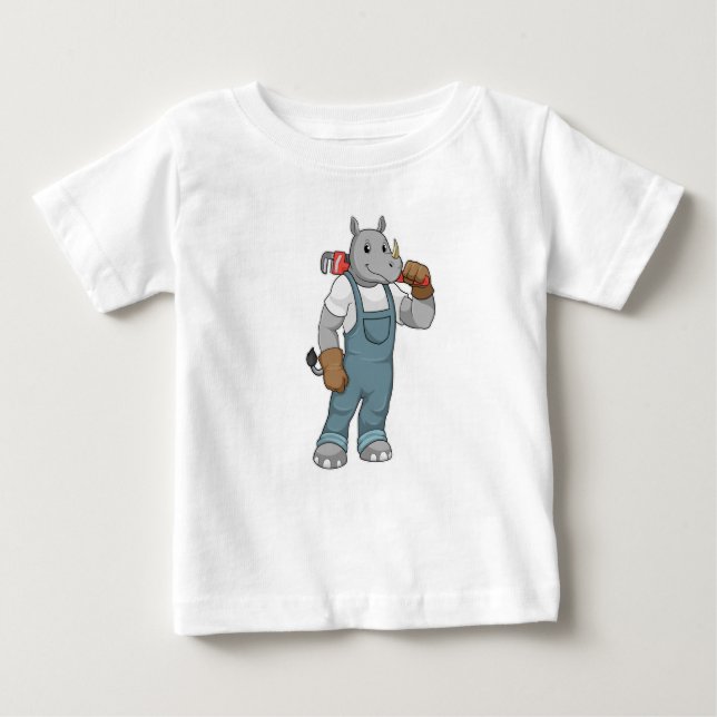Rhino als Handyman mit Wasserpumpenzange Baby T-shirt (Vorderseite)