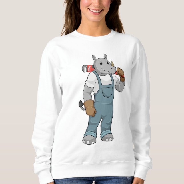 Rhino als Handyman mit Wasserpumpenzange Sweatshirt (Vorderseite)