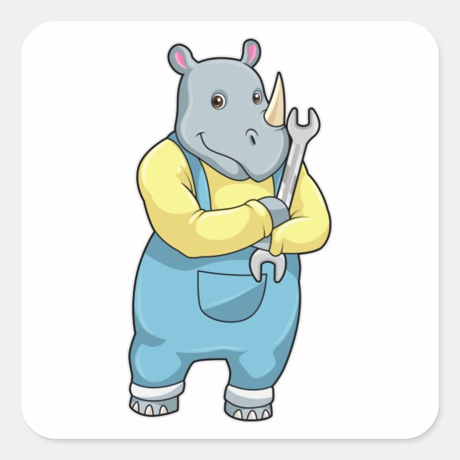 Rhino als Mechanik mit Wrench Quadratischer Aufkleber (Vorderseite)