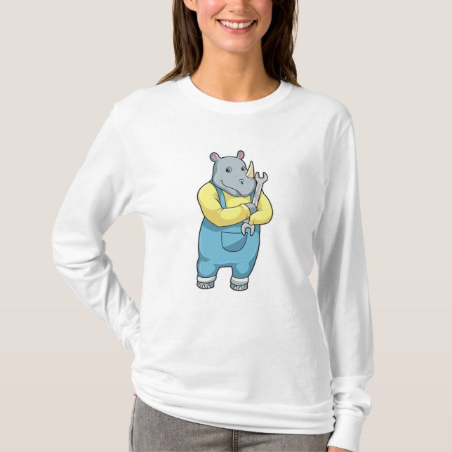 Rhino als Mechanik mit Wrench T-Shirt (Vorderseite)