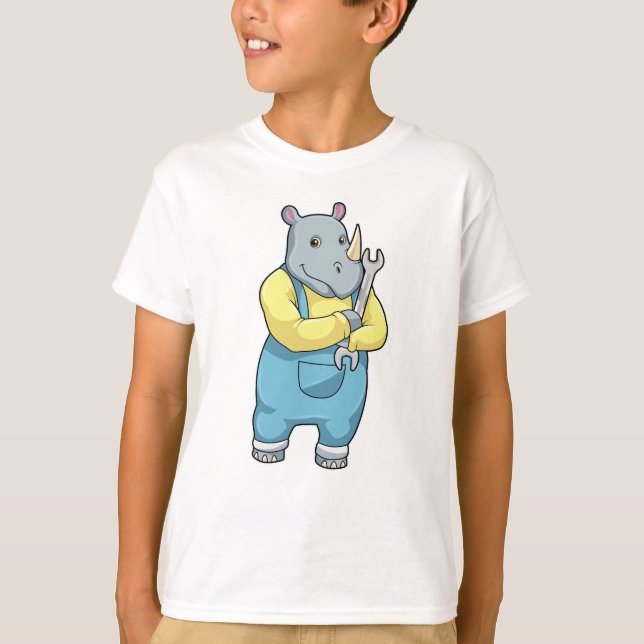 Rhino als Mechanik mit Wrench T-Shirt (Vorderseite)