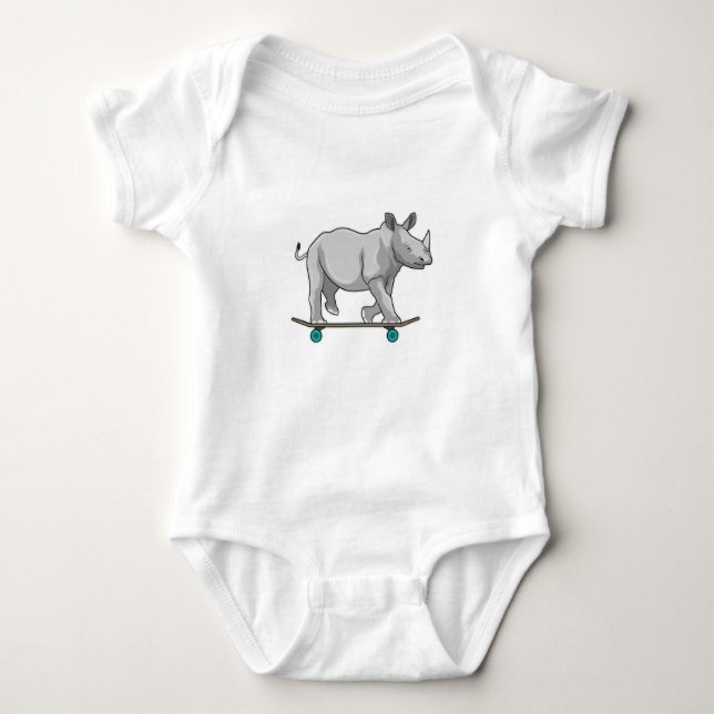 Rhino als Skater mit Skateboard Baby Strampler (Vorderseite)