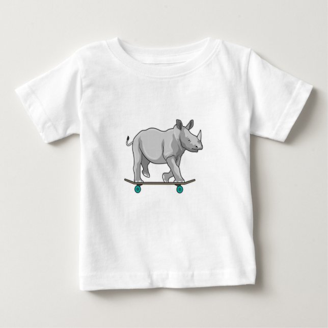 Rhino als Skater mit Skateboard Baby T-shirt (Vorderseite)