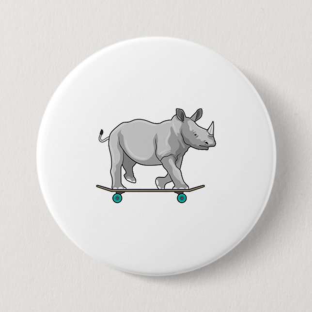 Rhino als Skater mit Skateboard Button (Vorderseite)