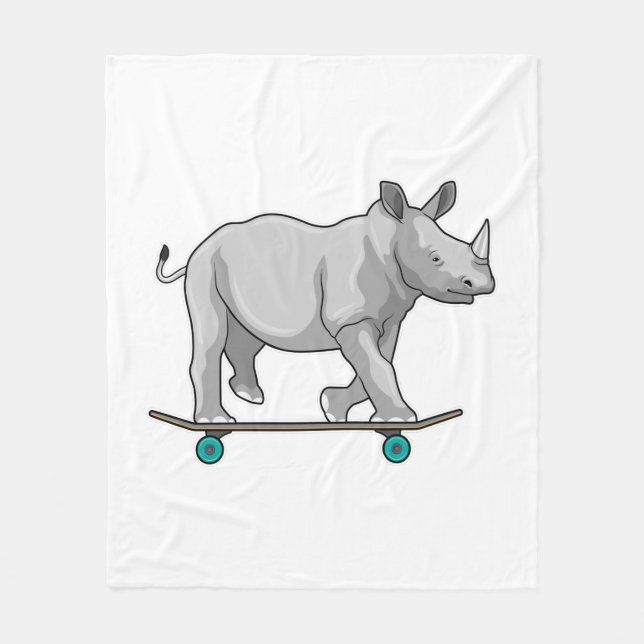 Rhino als Skater mit Skateboard Fleecedecke (Vorderseite)