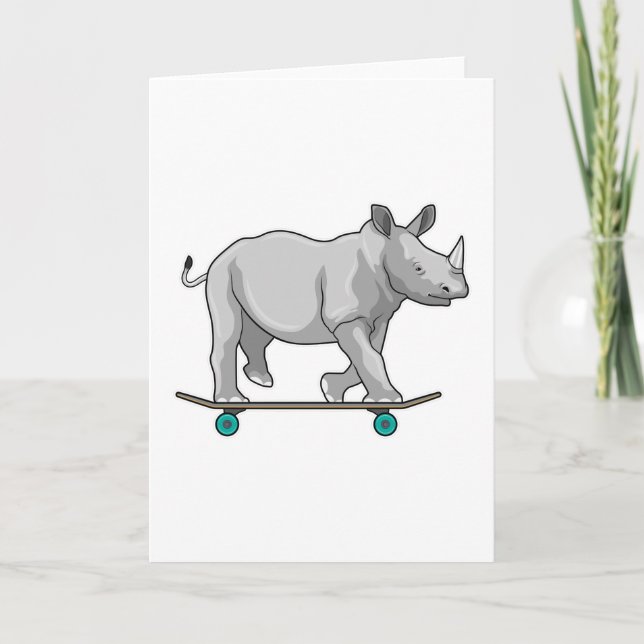 Rhino als Skater mit Skateboard Karte (Vorderseite)
