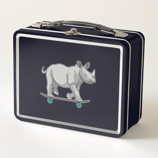Rhino als Skater mit Skateboard Metall Brotdose (Vorderseite)