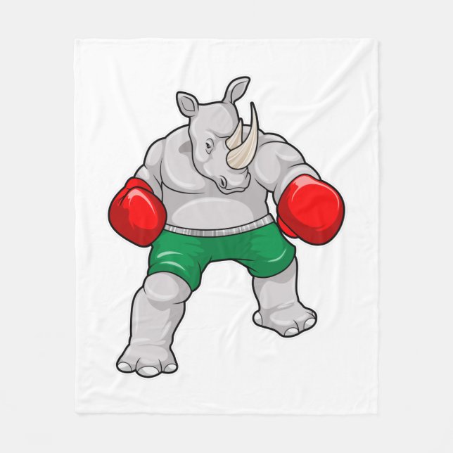 Rhino at Boxing with Boxing gloves Fleecedecke (Vorderseite)